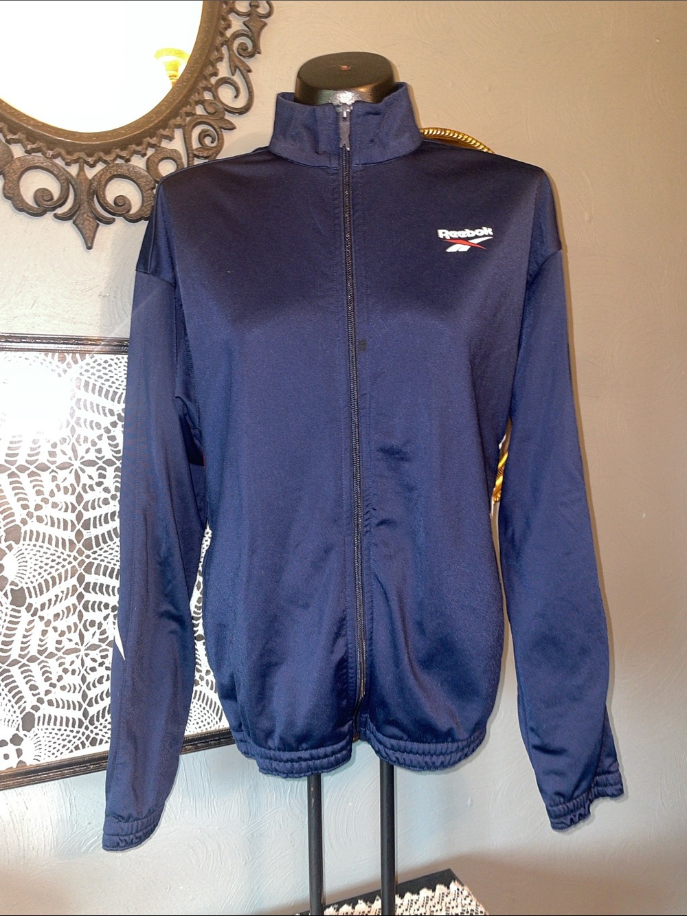 Reebok Navy Blue Full-Zip Varsity Jacket